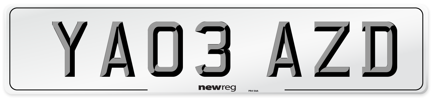 YA03 AZD Number Plate from New Reg